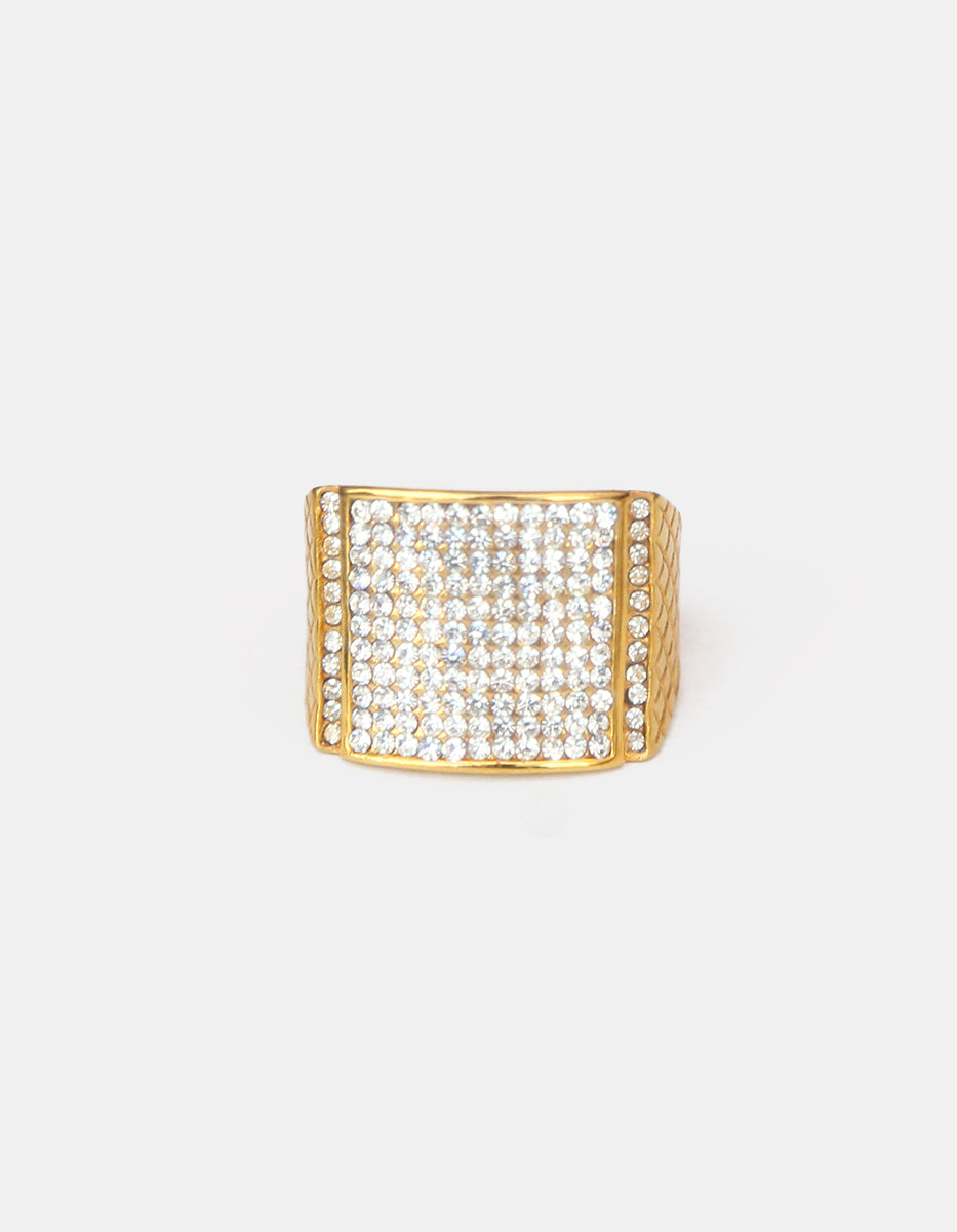 Anillo de acero en baño oro 22 kt con cruz y espinolitas Talla 10 Nordic