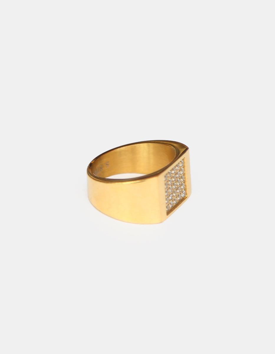 Anillo de acero en baño oro 22 kt con espinolitas Talla 8 Nordic