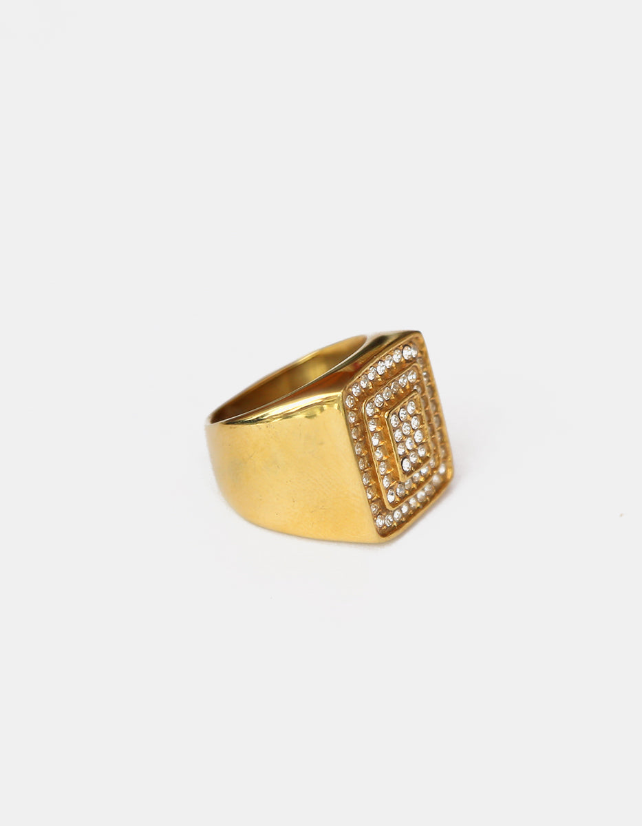 Anillo de acero en baño oro 22 kt con espinolitas cuadradas Talla 10 Nordic