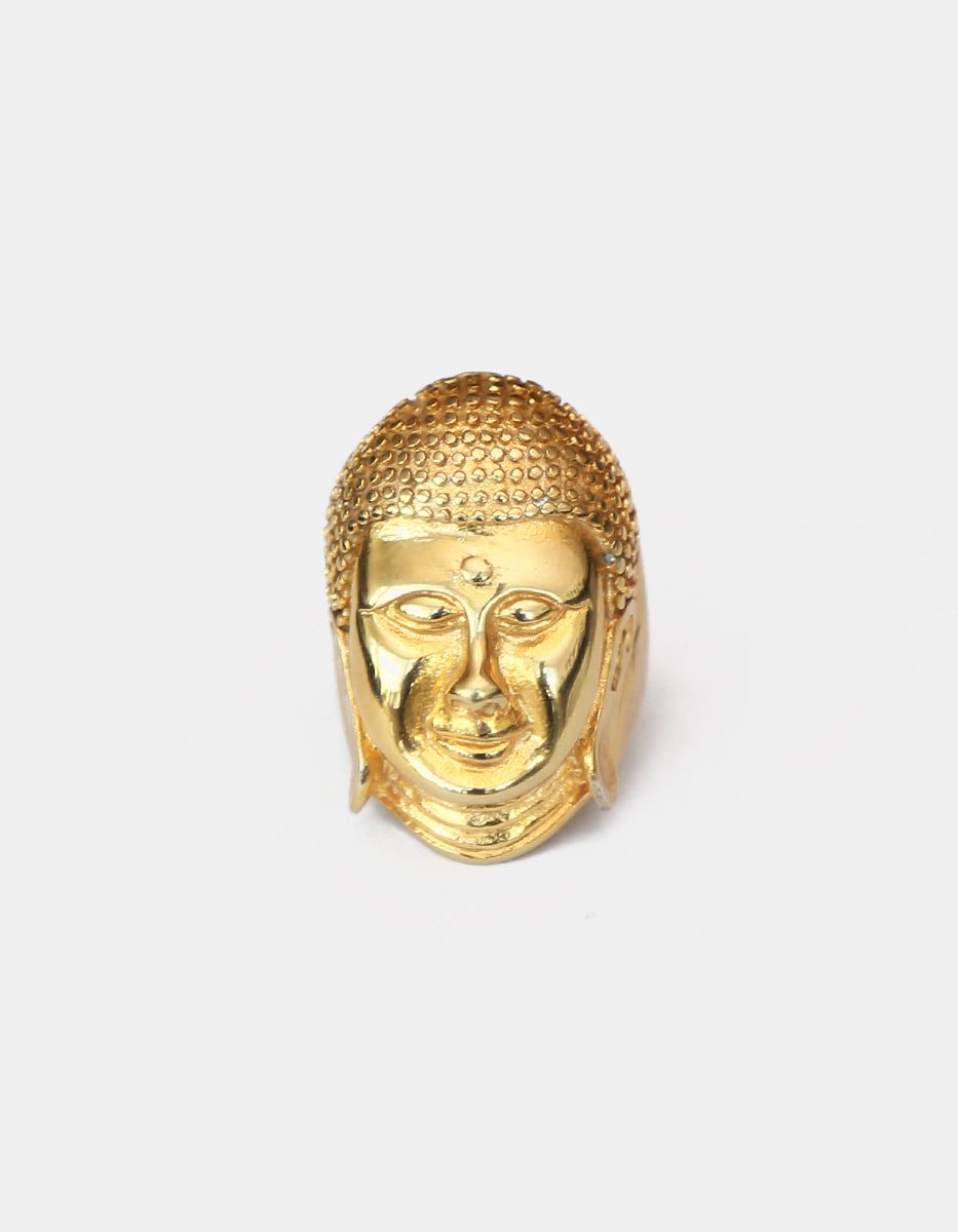 Anillo de acero en baño oro 22 kt con cara de Buda Talla 7.5 Nordic