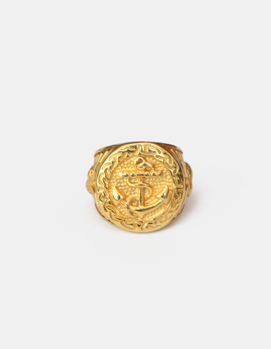 Anillo de acero en baño oro 22 kt con ancla Talla 7 Nordic