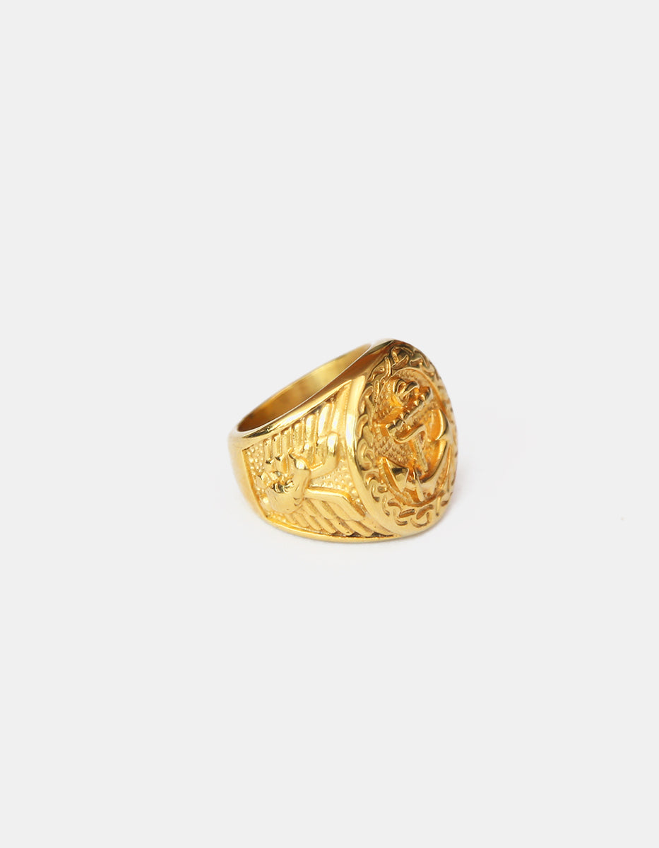 Anillo de acero en baño oro 22 kt con ancla Talla 7 Nordic
