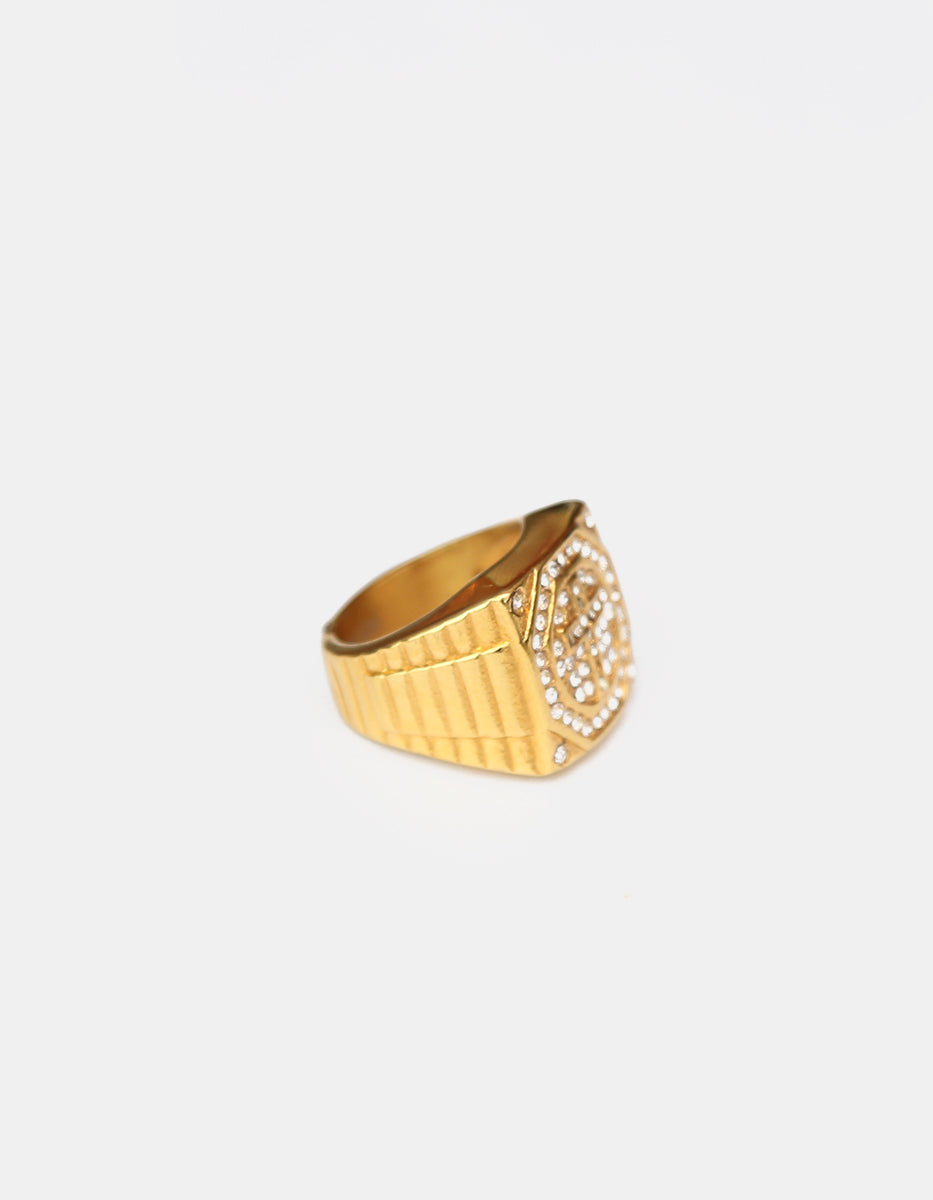 Anillo de acero en baño oro 22 kt con cruz y espinolitas Nordic