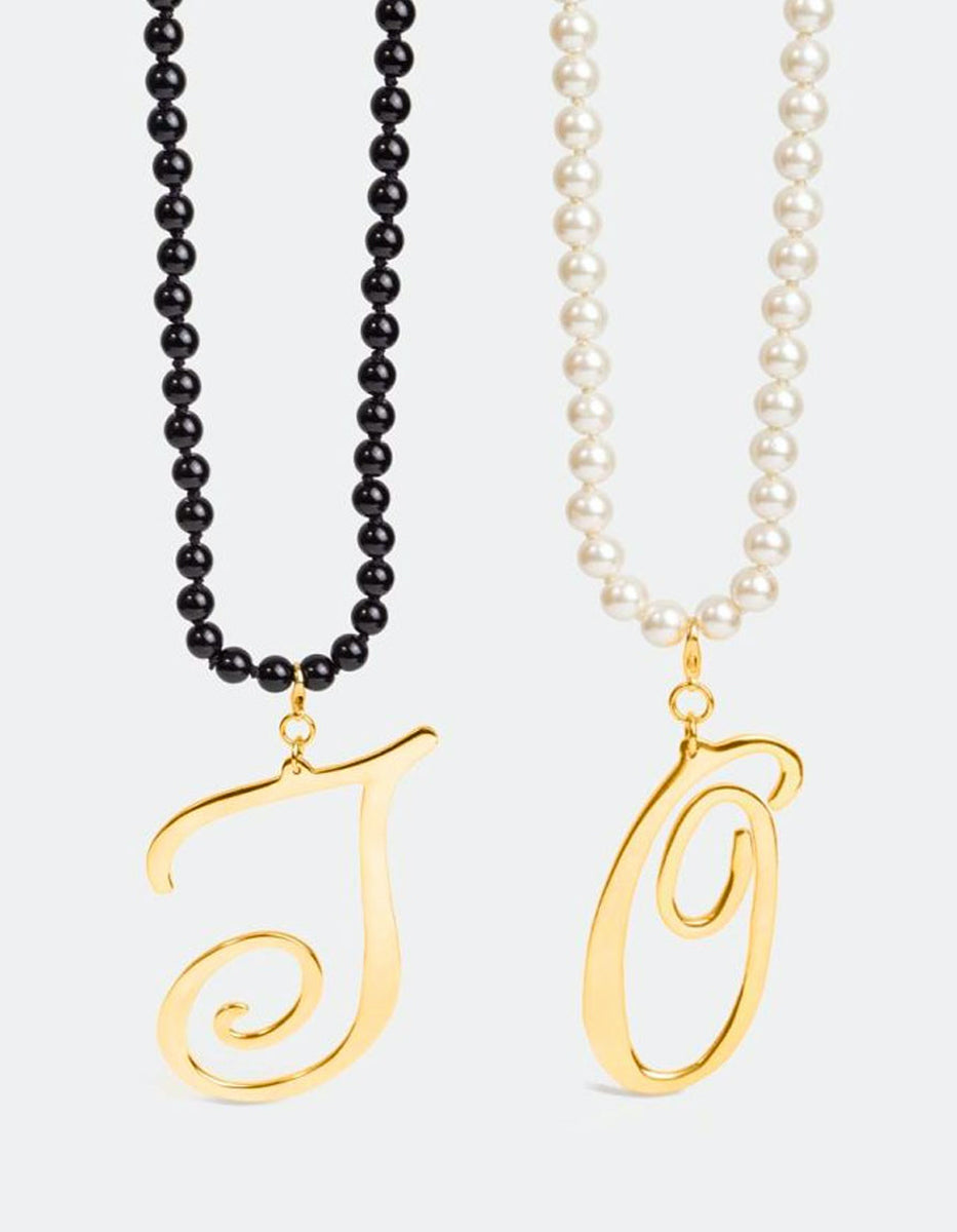 Set de collar de ónix y/o perla mabe de 90 cm en bronce con baño de oro 22k