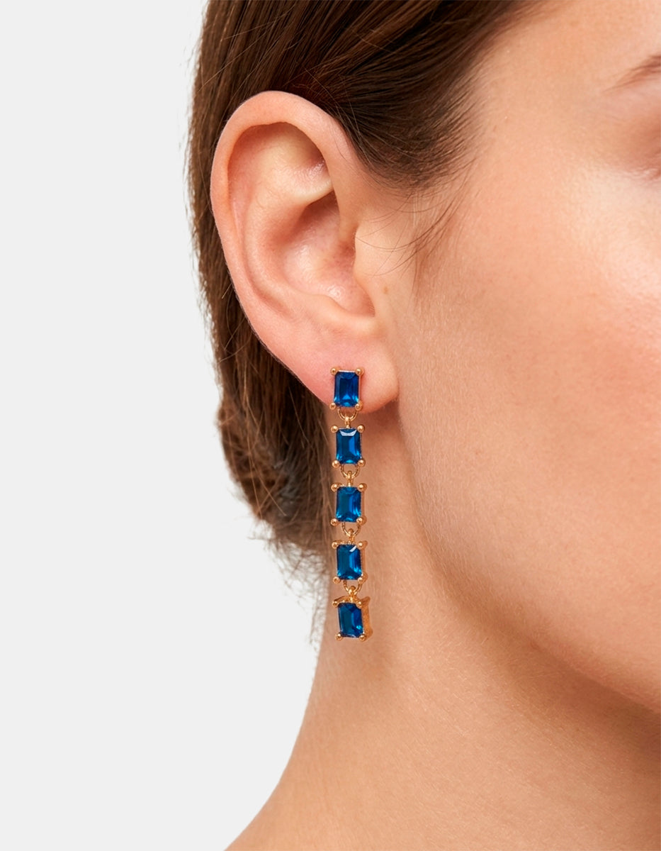 Aretes de bronce con baño de oro 22k con piedra Espinolita® zafiro