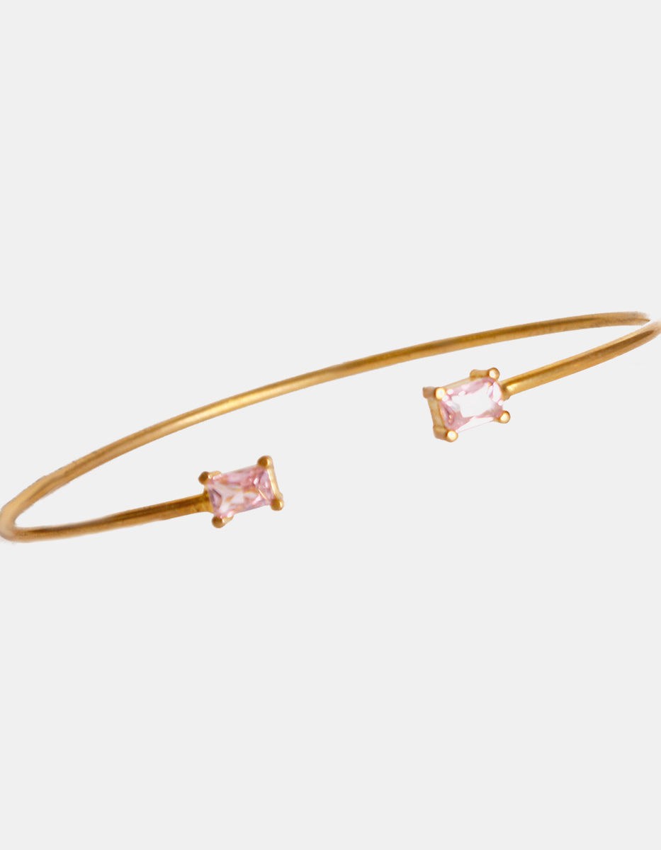 Brazalete de bronce en baño de oro 22 kt con espinolita rosa de Francia