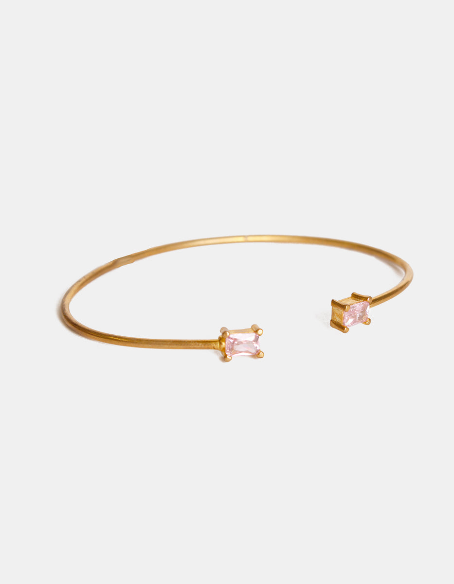 Brazalete de bronce en baño de oro 22 kt con espinolita rosa de Francia