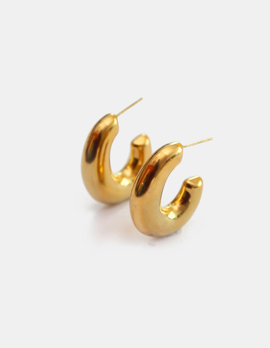 Aretes de argolla abierta gruesa ovalada en oro laminado de 22k Golden Chic