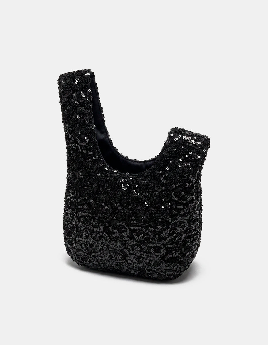 Bolso asimétrico con lentejuelas y forro negro