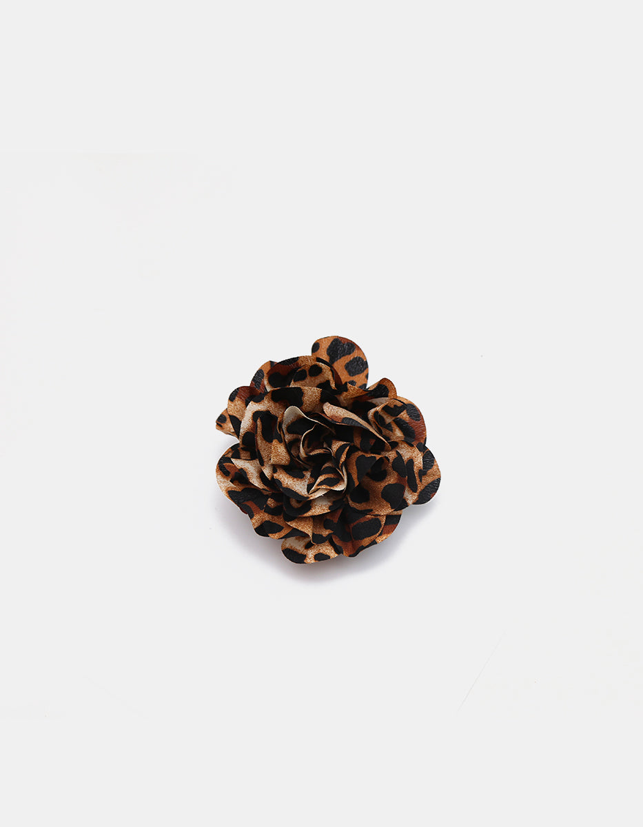 Prendedor de Seda en forma de Rosa tono Animal Print Chica