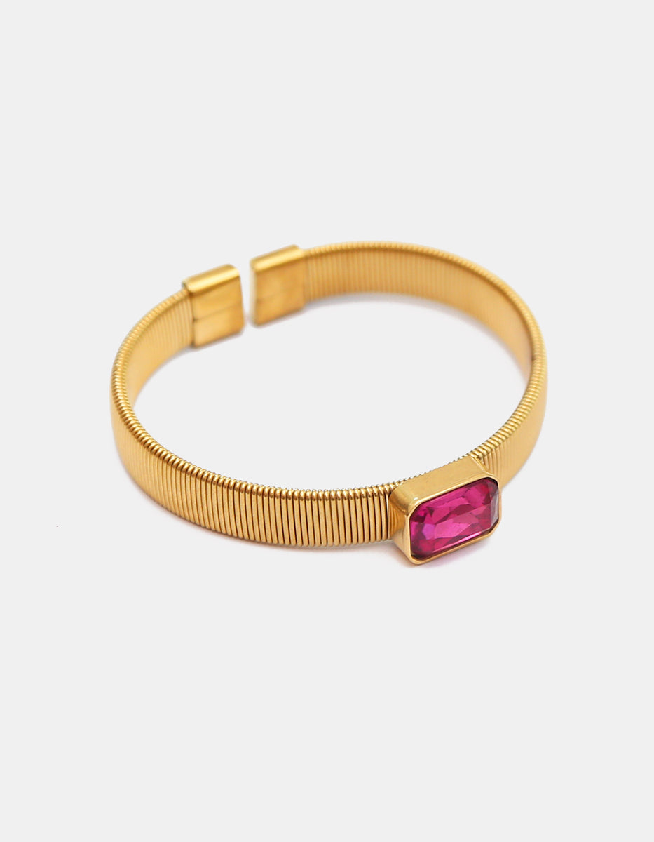 Brazalete de bronce con baño oro 22 kt y espinolita® Rosa en corte radiante