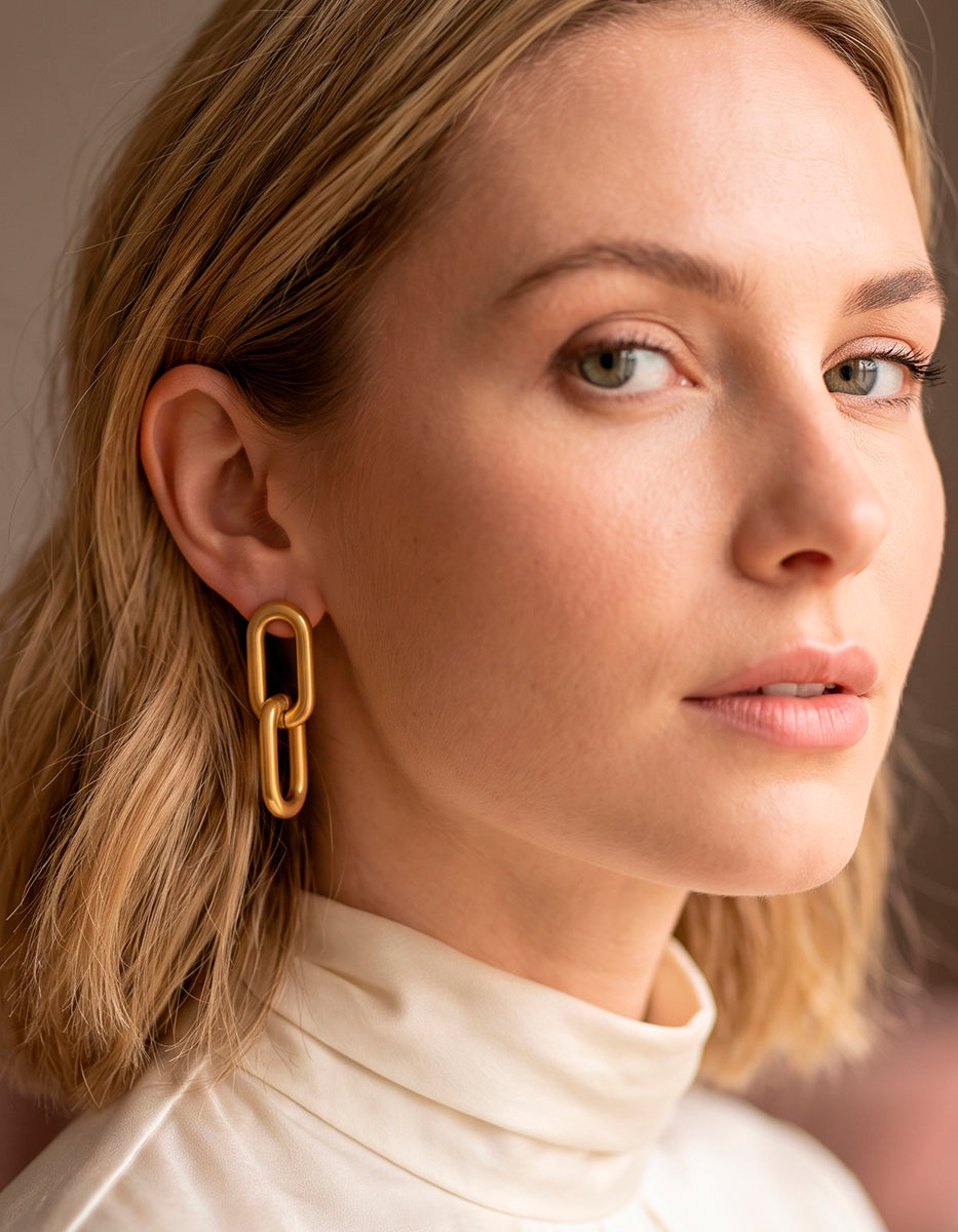 Aretes colgantes en Gold-filled de 22kt de doble eslabón alargado tipo cadena Golden Chic