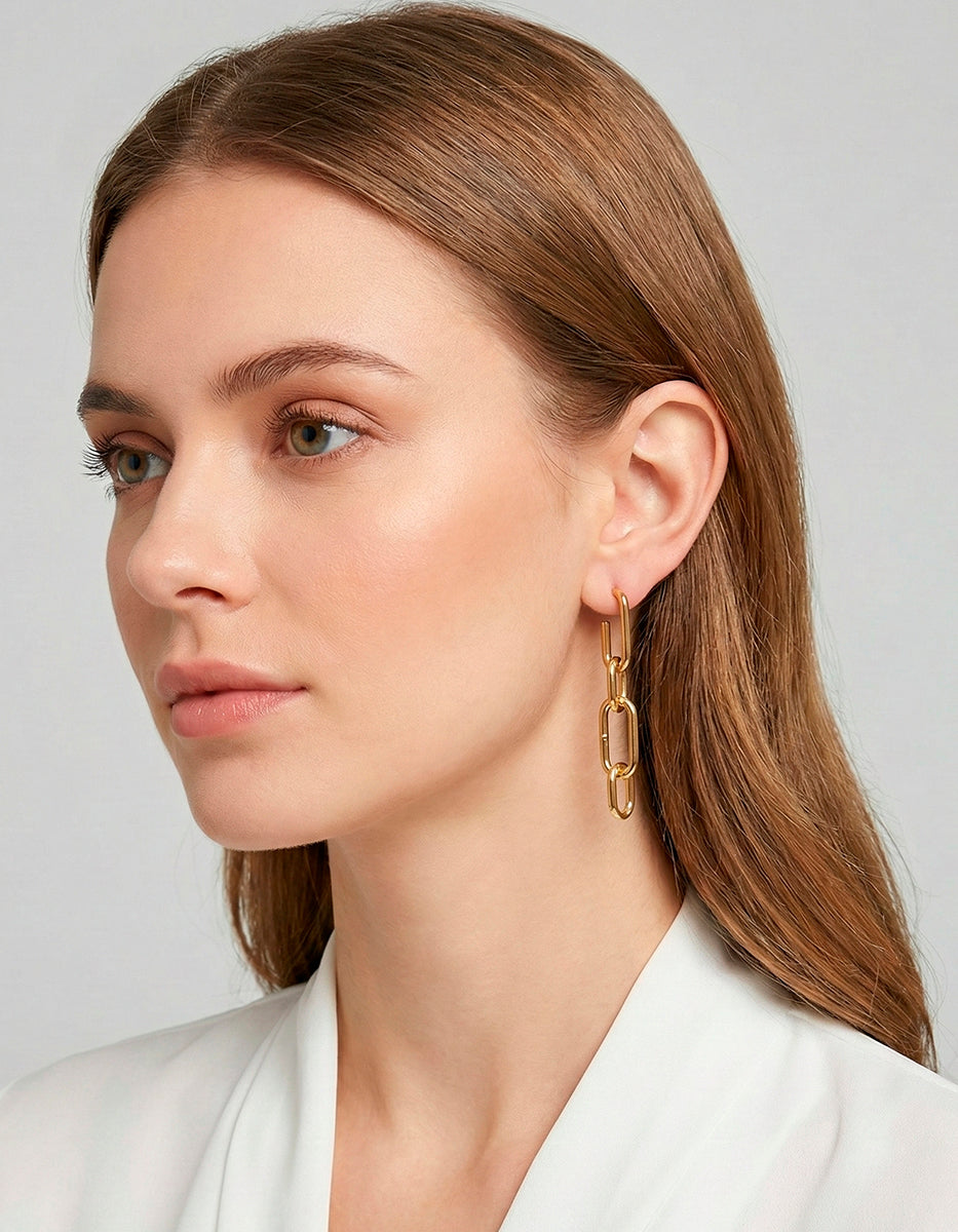 Aretes eslabones baño oro 22kt Dallas