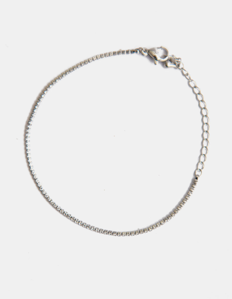 Pulsera ajustable delgada en baño de platino con topacios blancos en corte brillante Festive Style