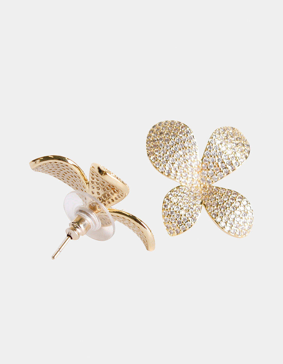 Aretes en forma de flor con 4 pétalos y topacios blancos Festive Style
