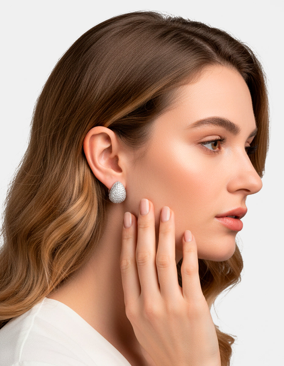 Aretes clip en forma gota con topacios blancos Festive Style