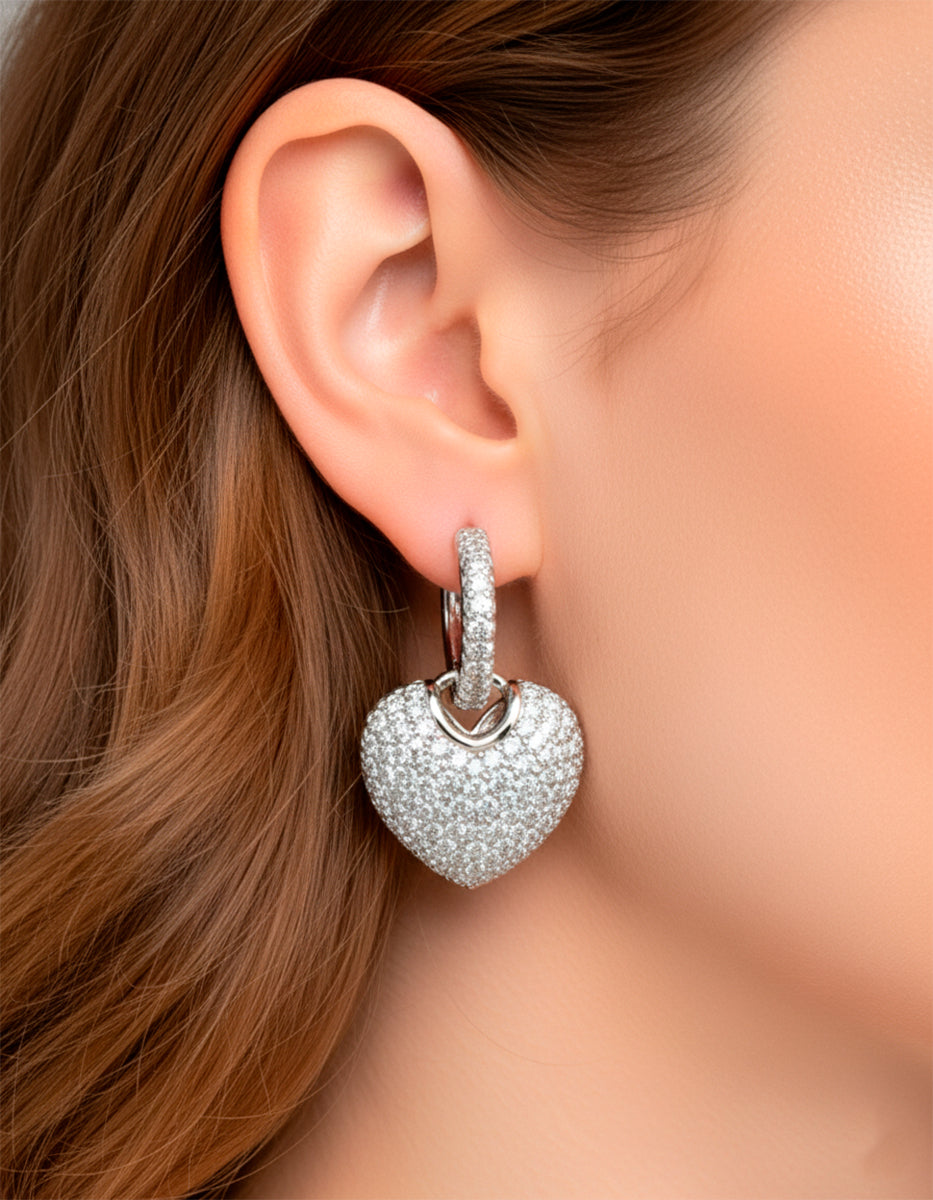 Arracadas en forma de corazón y topacios blancos Festive Style