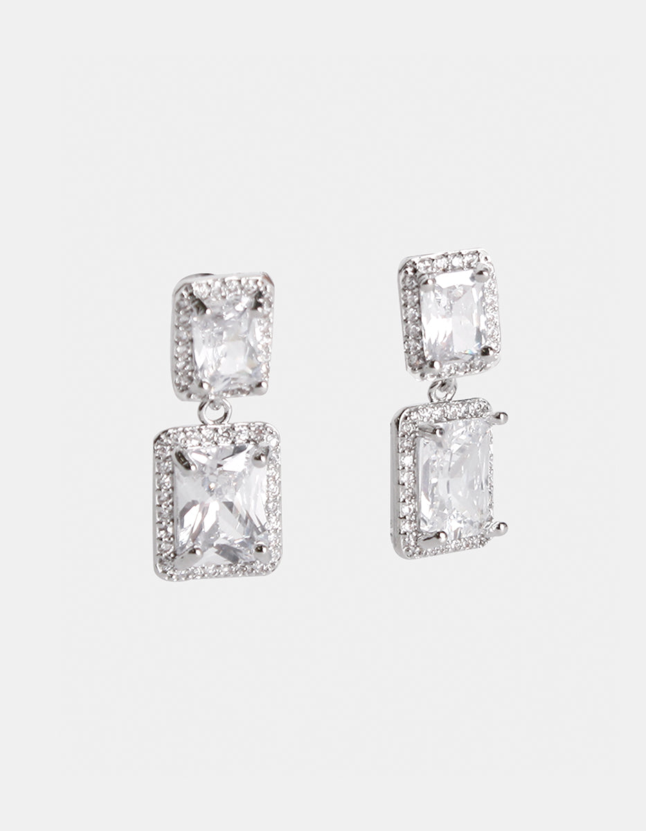 Aretes dobles rectangular y topacios blancos Festive Style