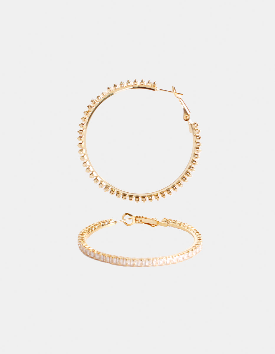 Arracadas con topacios blancos en forma circular Festive Style