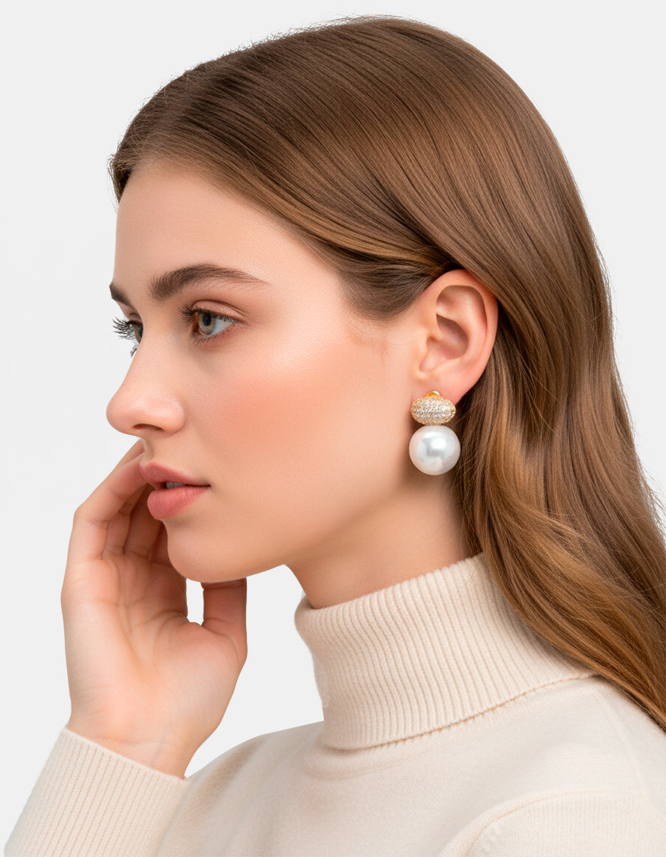 Aretes perla Mabe y topacios blancos Festive Style