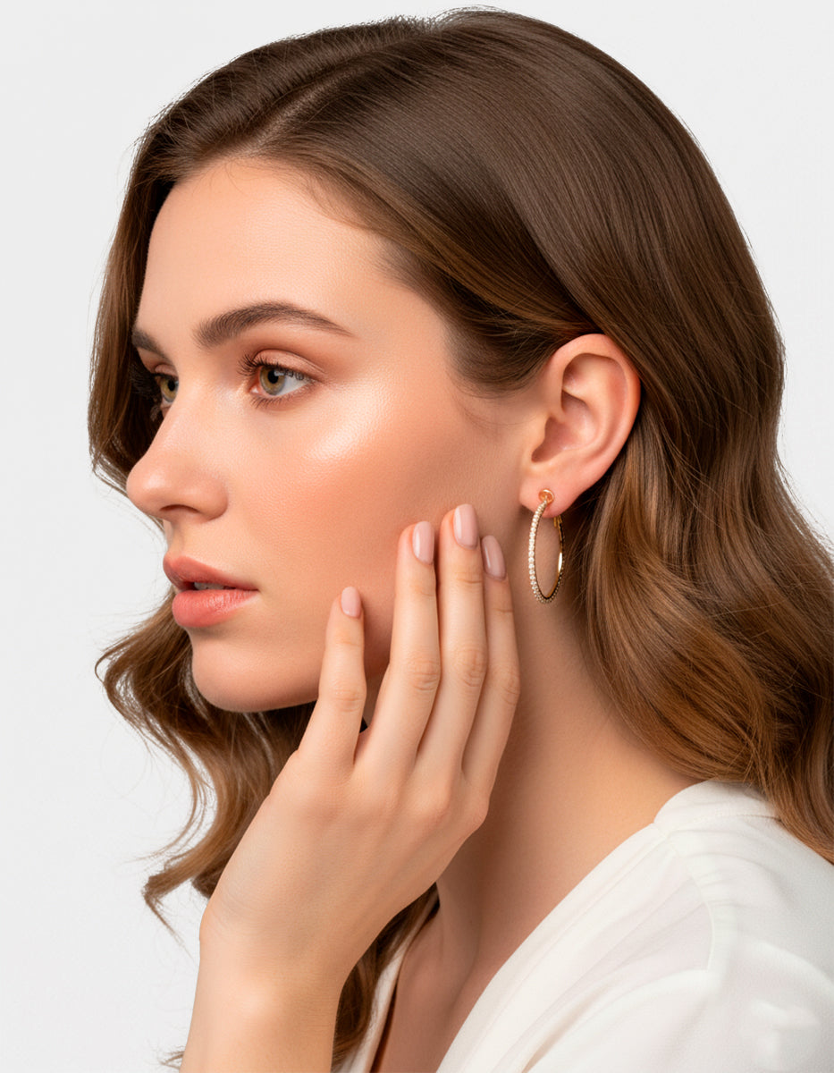 Arracadas con topacios blancos redondos grandes Festive Style