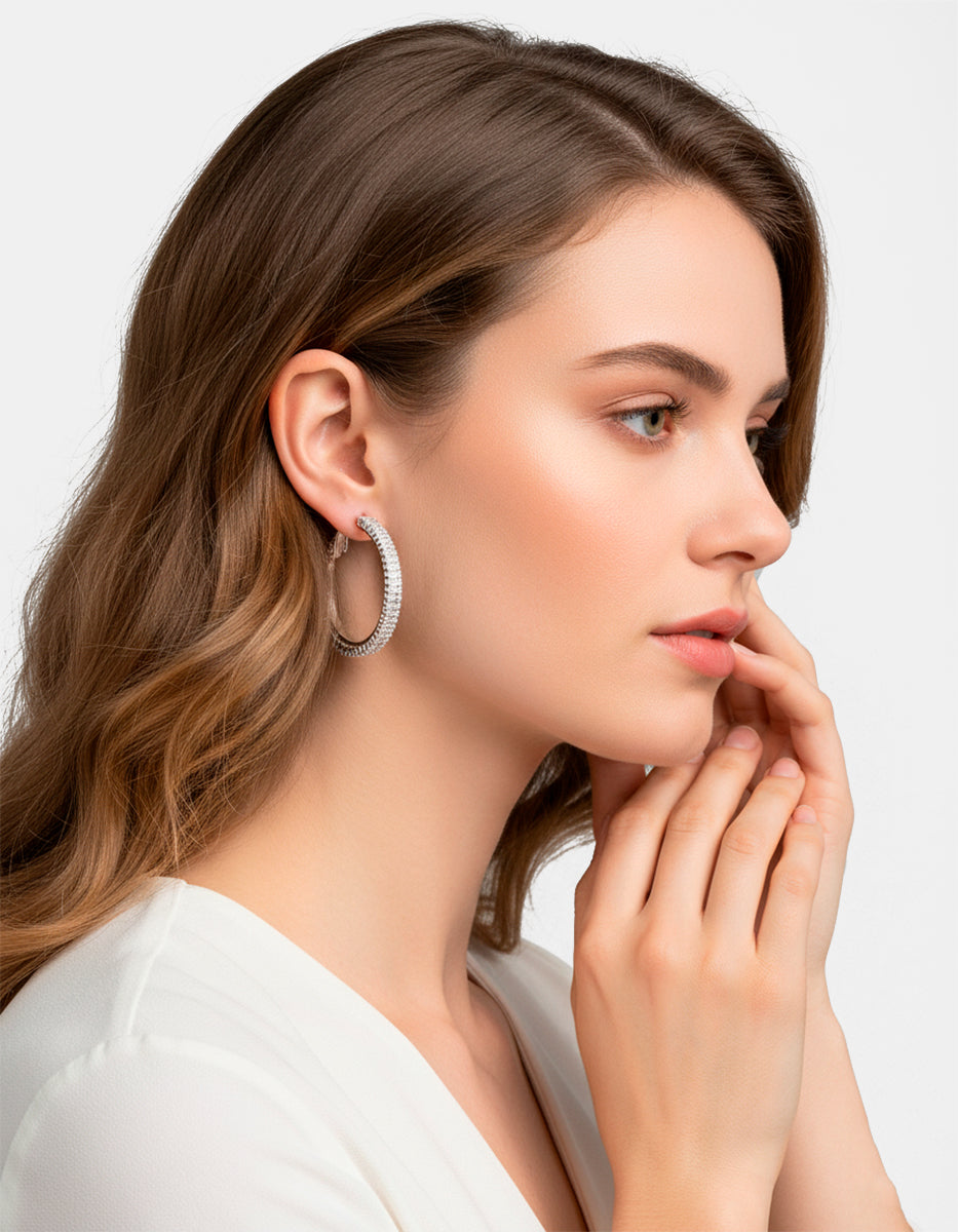 Arracadas mini con topacios blancos rectangulares Festive Style