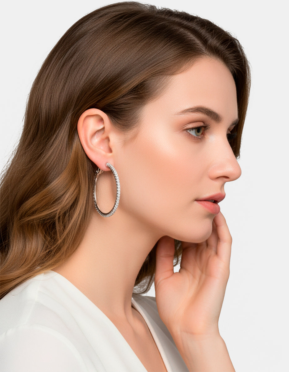 Arracadas con topacios blancos redondos grandes Festive Style