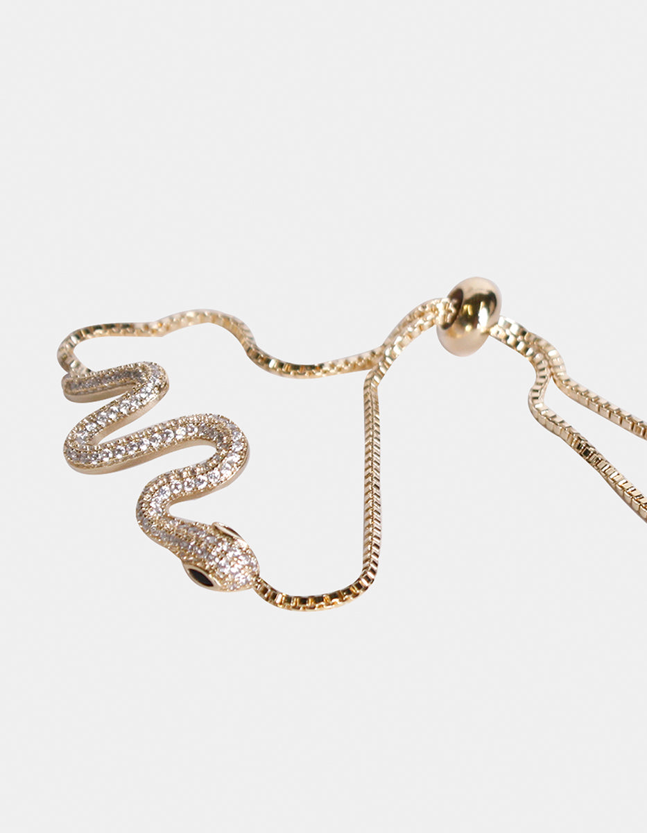 Pulsera ajustable con serpiente con topacios blancos Festive Style