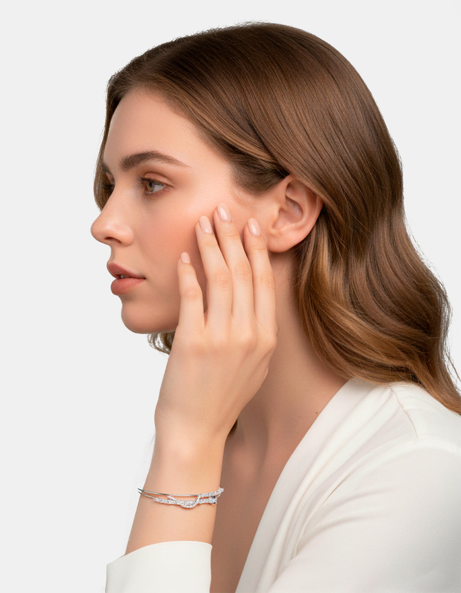 Brazalete con serpiente doble hilo, ágata y topacios blancos Festive Style