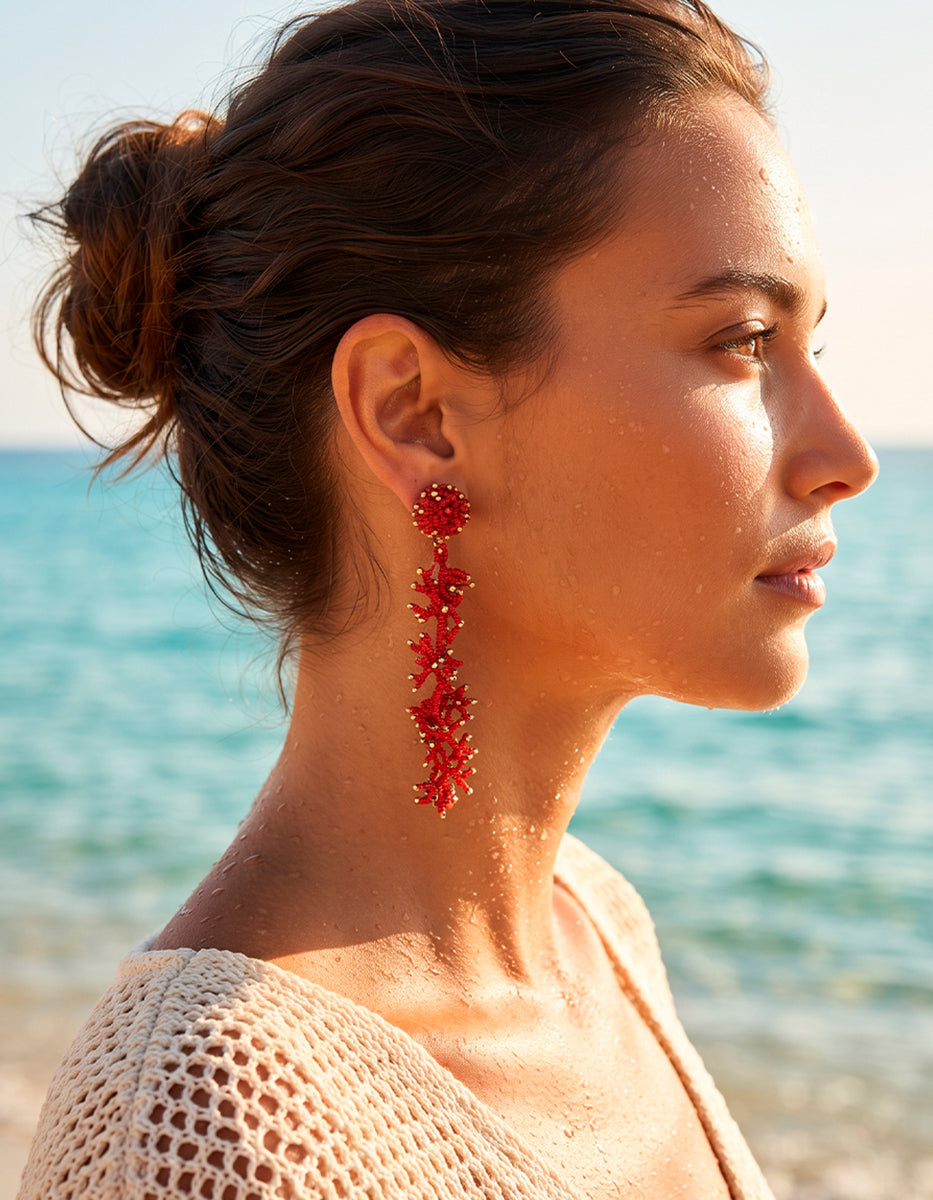 Aretes de Gold-filled 18k & cuentas turquesa con diseño de coral marino Ultramar