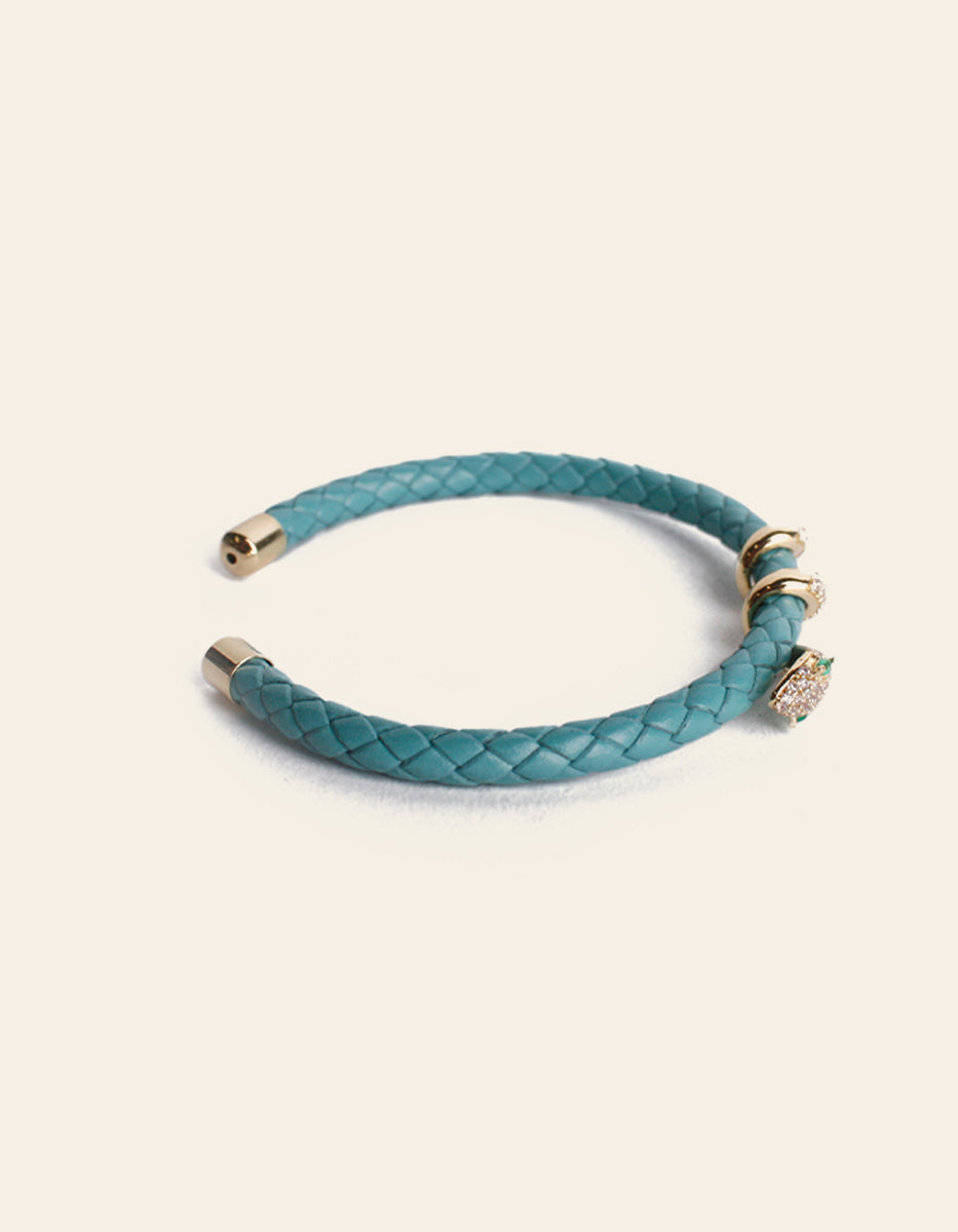 Pulsera de Piel adornada con serpiente con pave de circonitas blancas Poison Deluxe