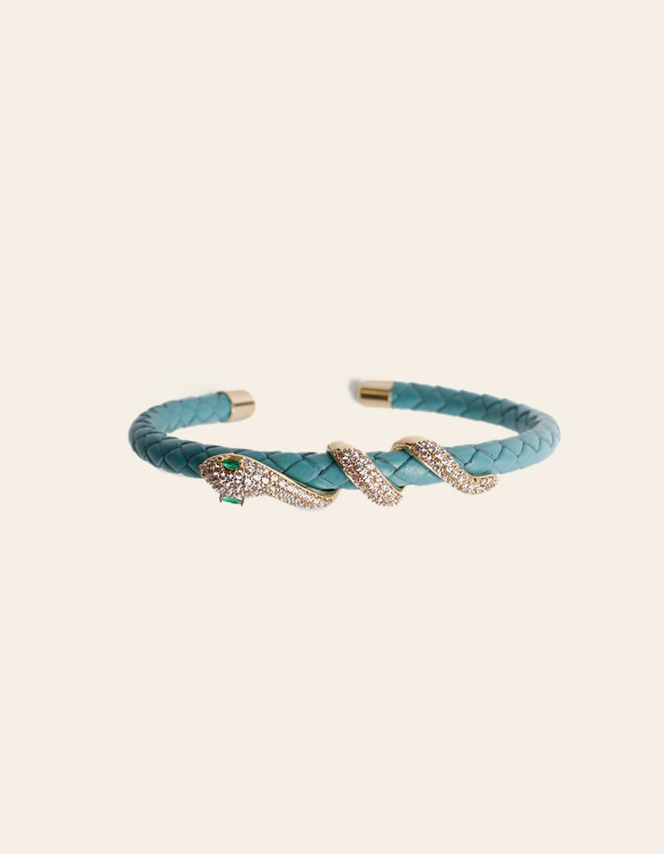 Pulsera de Piel adornada con serpiente con pave de circonitas blancas Poison Deluxe