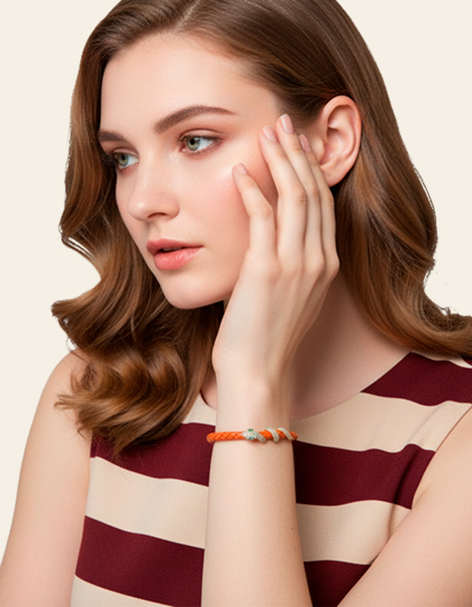 Pulsera de Piel adornada con serpiente con pavè de circonitas blancas Poison Deluxe