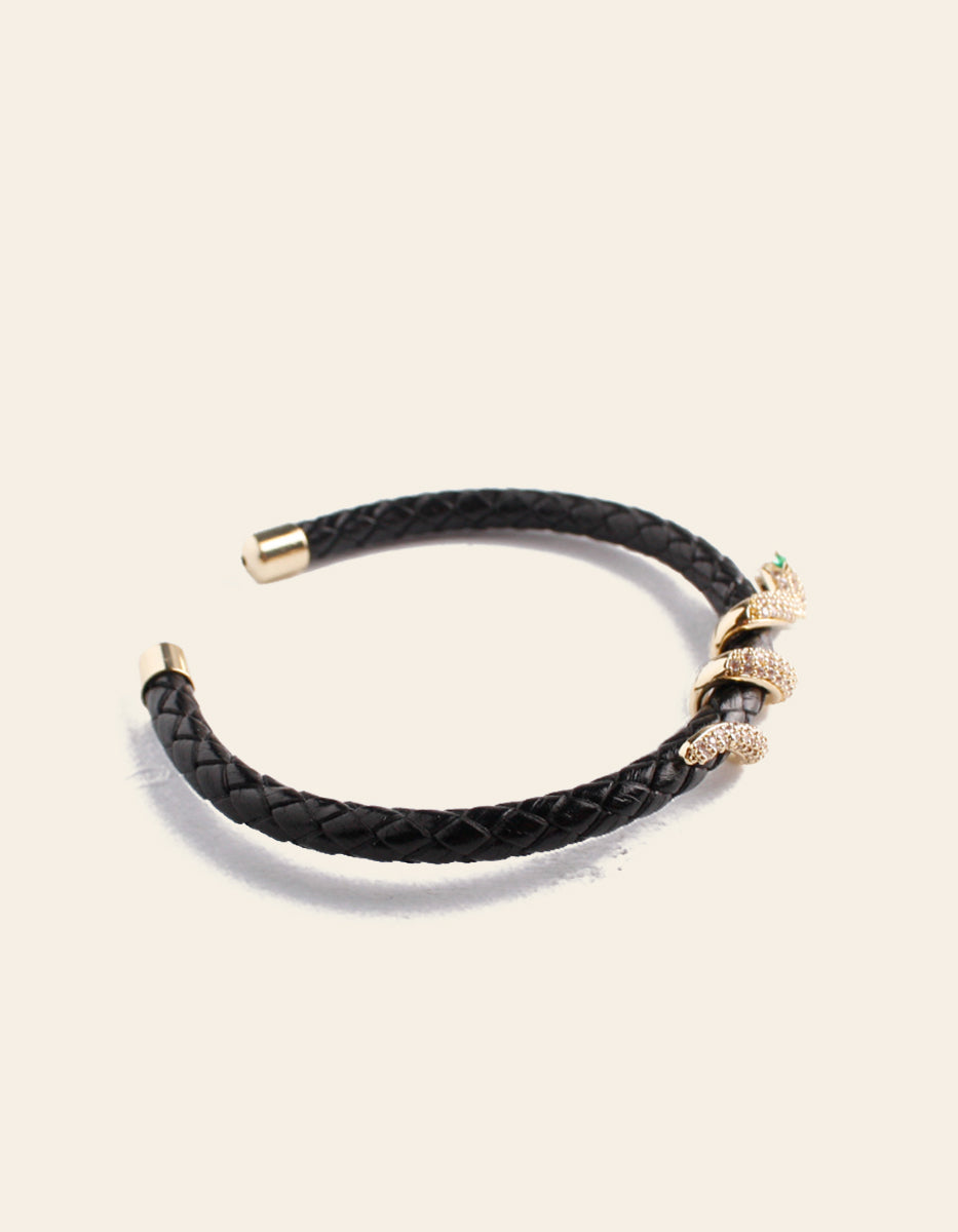 Pulsera de Piel adornada con serpiente con pave de circonitas blancas Poison Deluxe