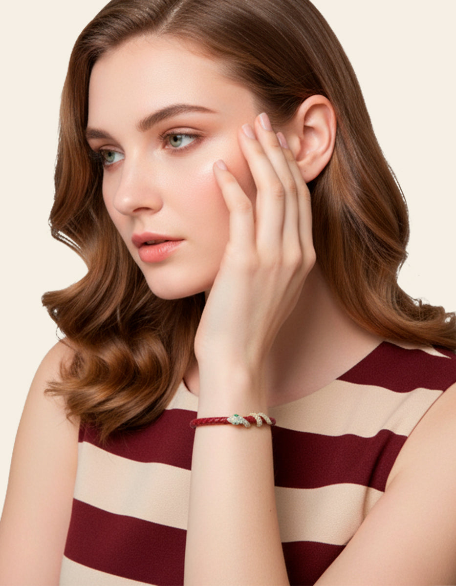 Pulsera de Piel adornada con serpiente con pavè de circonitas blancas Poison Deluxe