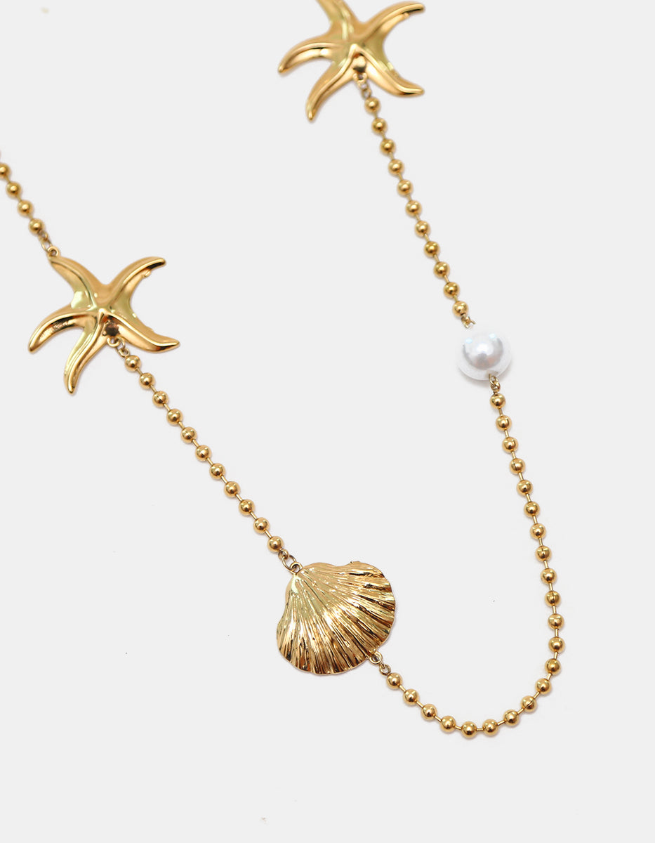 Collar de Gold-Filled de 22kt con apliques de estrella de mar, concha y acentos de perlas Ultramar