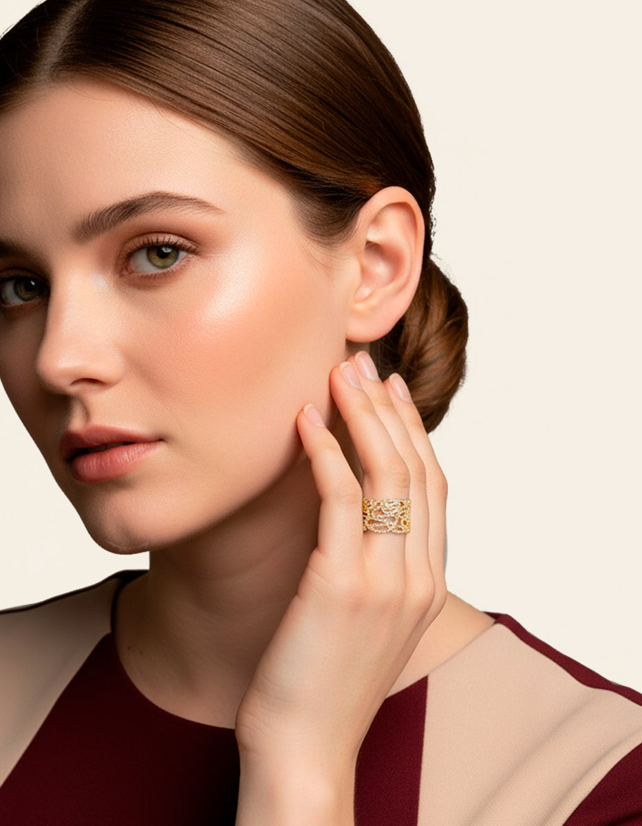 Anillo abierto ajustable & 450 topacios blancos montados corte diamante Infinito Elite