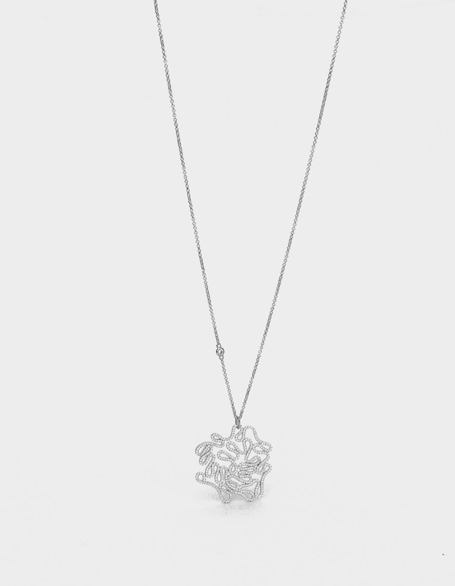 Cadena con dije redondo mediano & 400 topacios blancos montados corte diamante