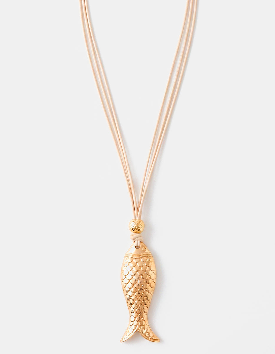 Collar pendant estilo boho-chic con dije de pez en Gold-Filled de 22kt