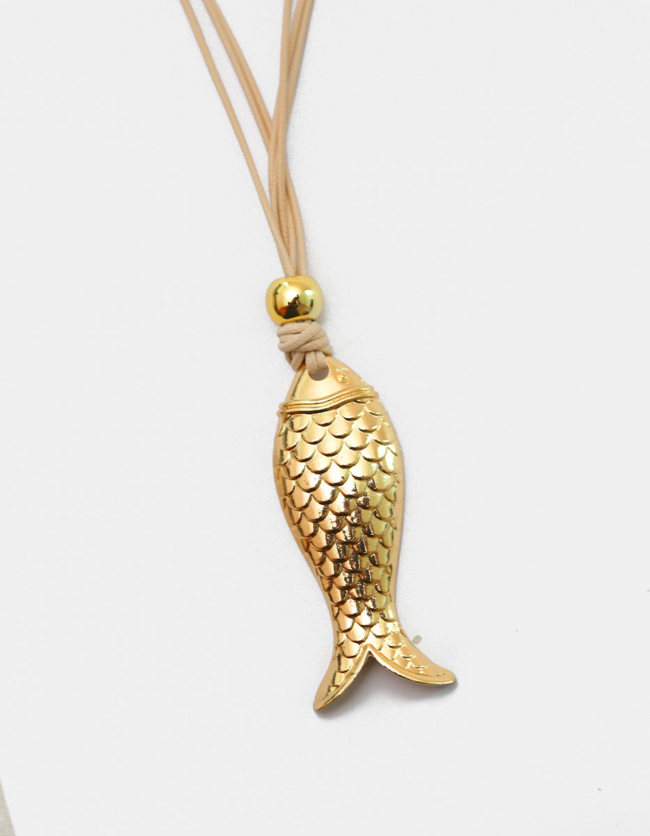 Collar pendant estilo boho-chic con dije de pez en Gold-Filled de 22kt