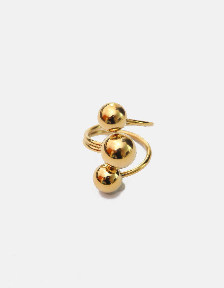 Anillo abierto de silueta orgánica con tríptico de esferas en Gold-Filled de 22kt Talla 7