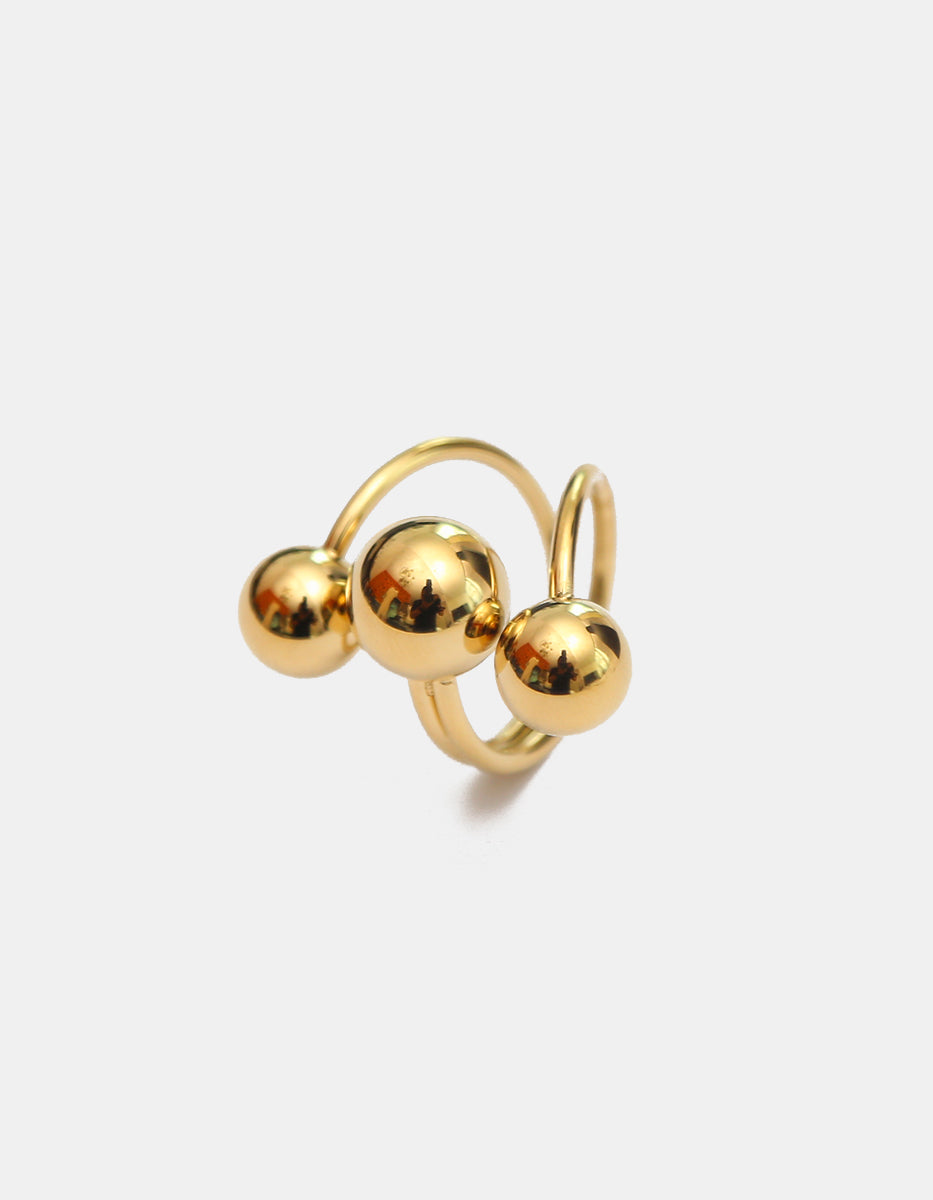 Anillo abierto de silueta orgánica con tríptico de esferas en Gold-Filled de 22kt Talla 7