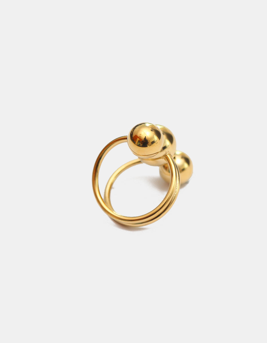 Anillo abierto de silueta orgánica con tríptico de esferas en Gold-Filled de 22kt Talla 7