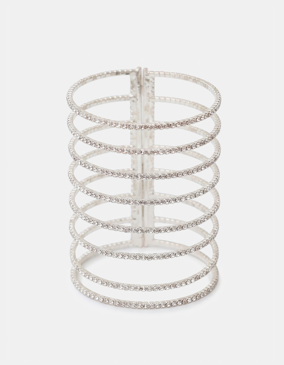 Brazalete de 8 aros en baño platino con topacios blancos corte brillante