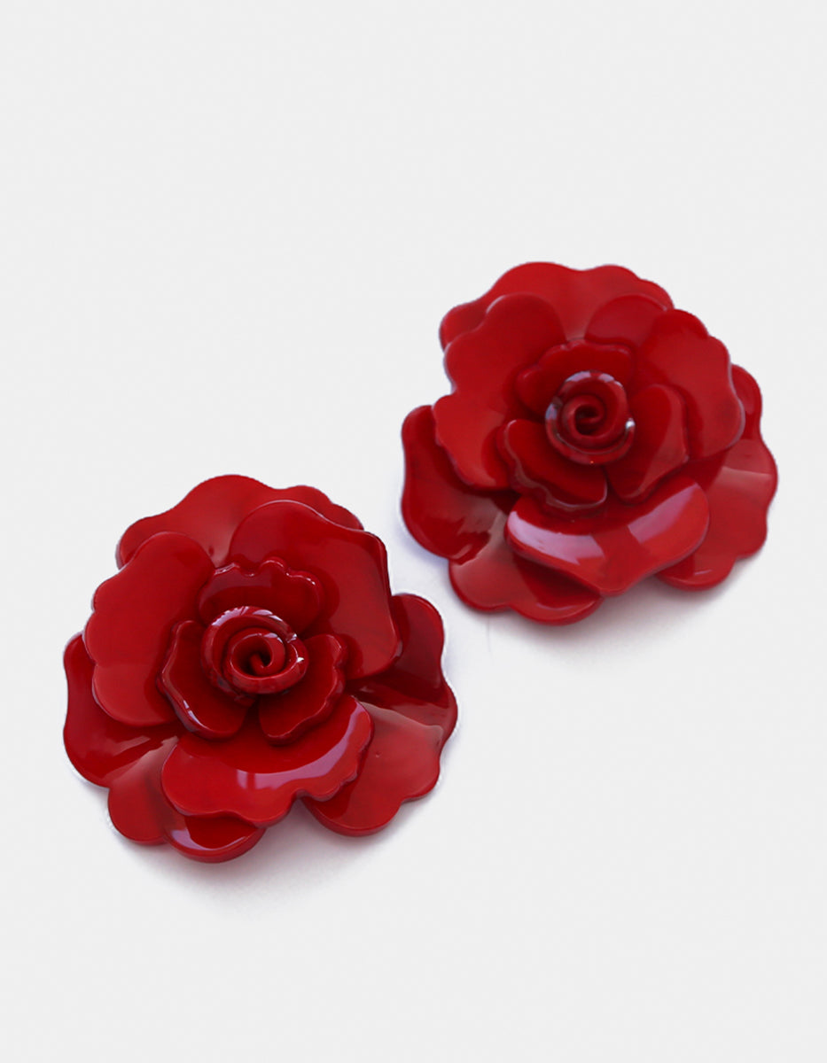 Aretes de Baquelita con forma de Flor en Tono Rojo Mandragora