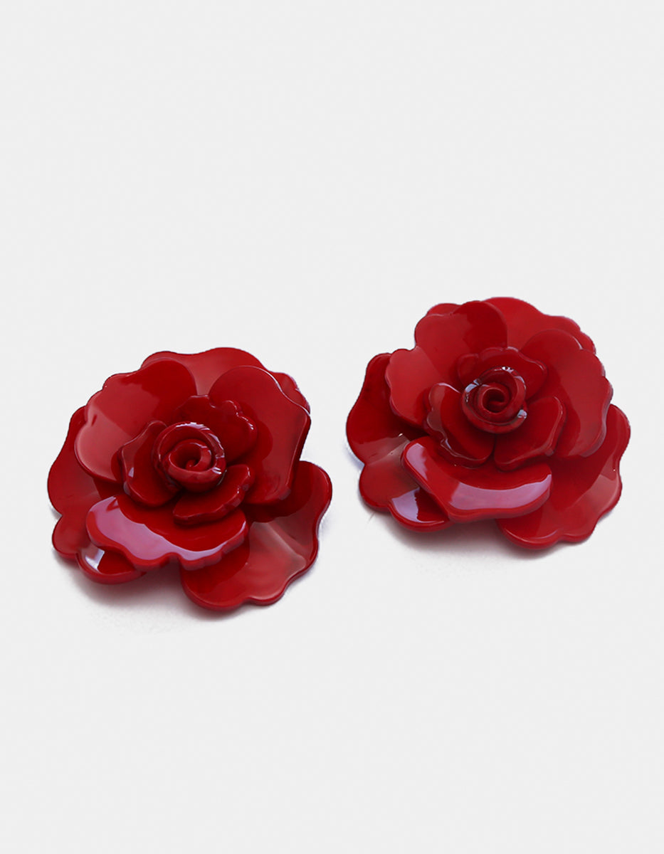 Aretes de Baquelita con forma de Flor en Tono Rojo Mandragora