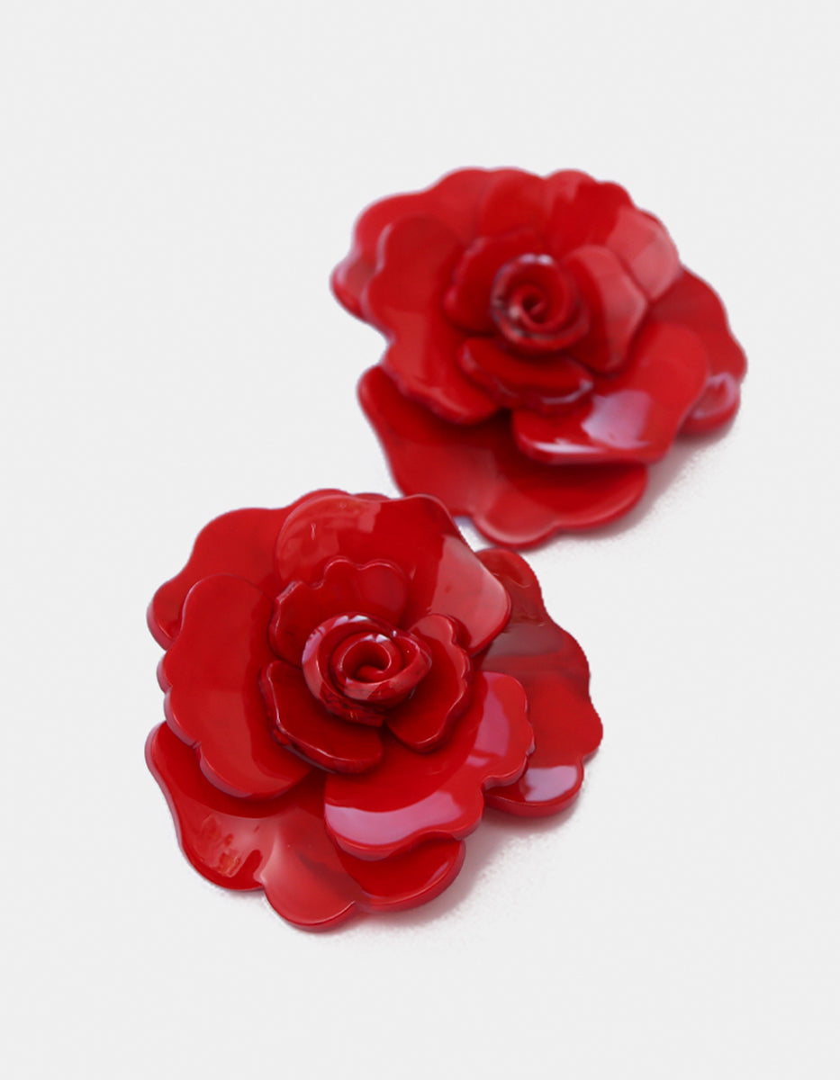 Aretes de Baquelita con forma de Flor en Tono Rojo Mandragora