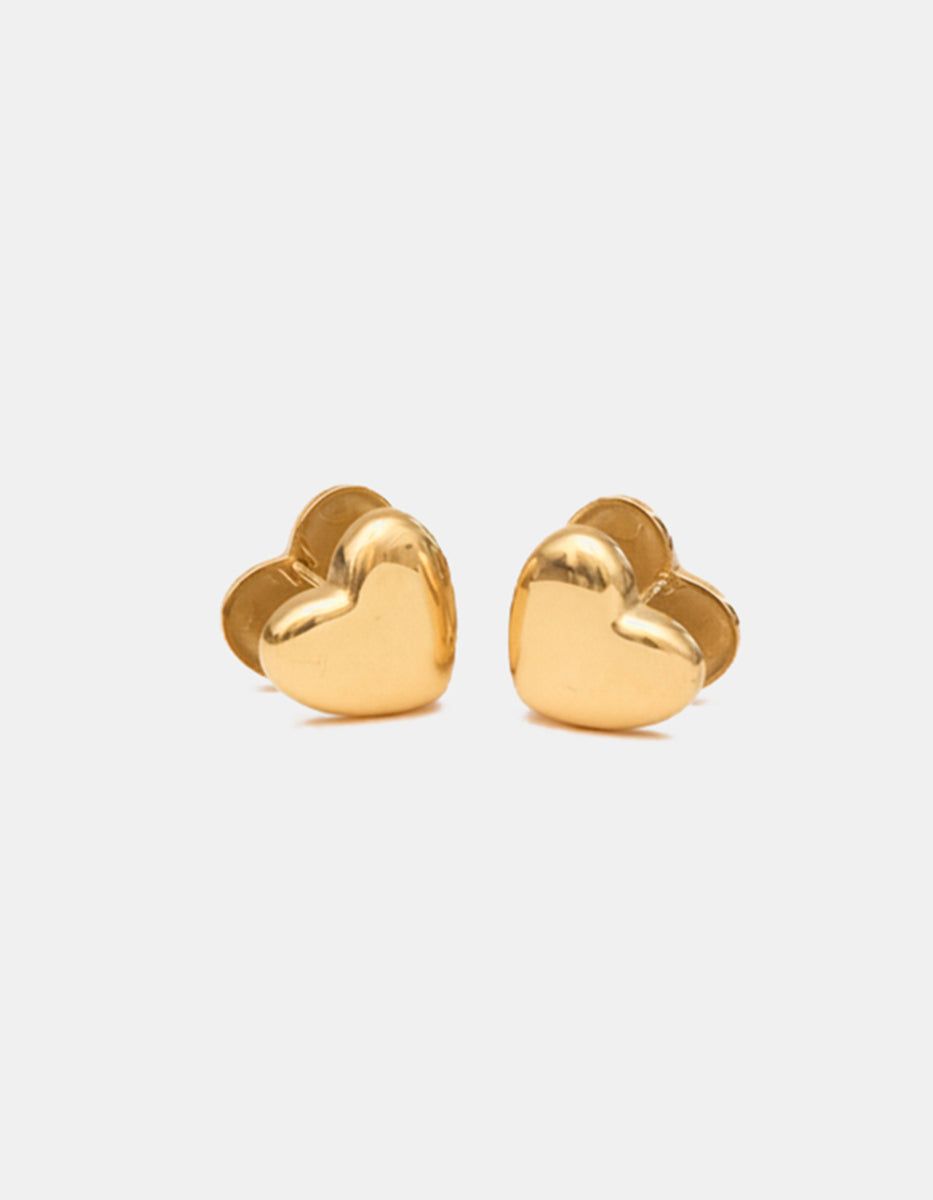 Aretes en bronce con baño de oro 22 kt en forma de corazón pulido Love Story