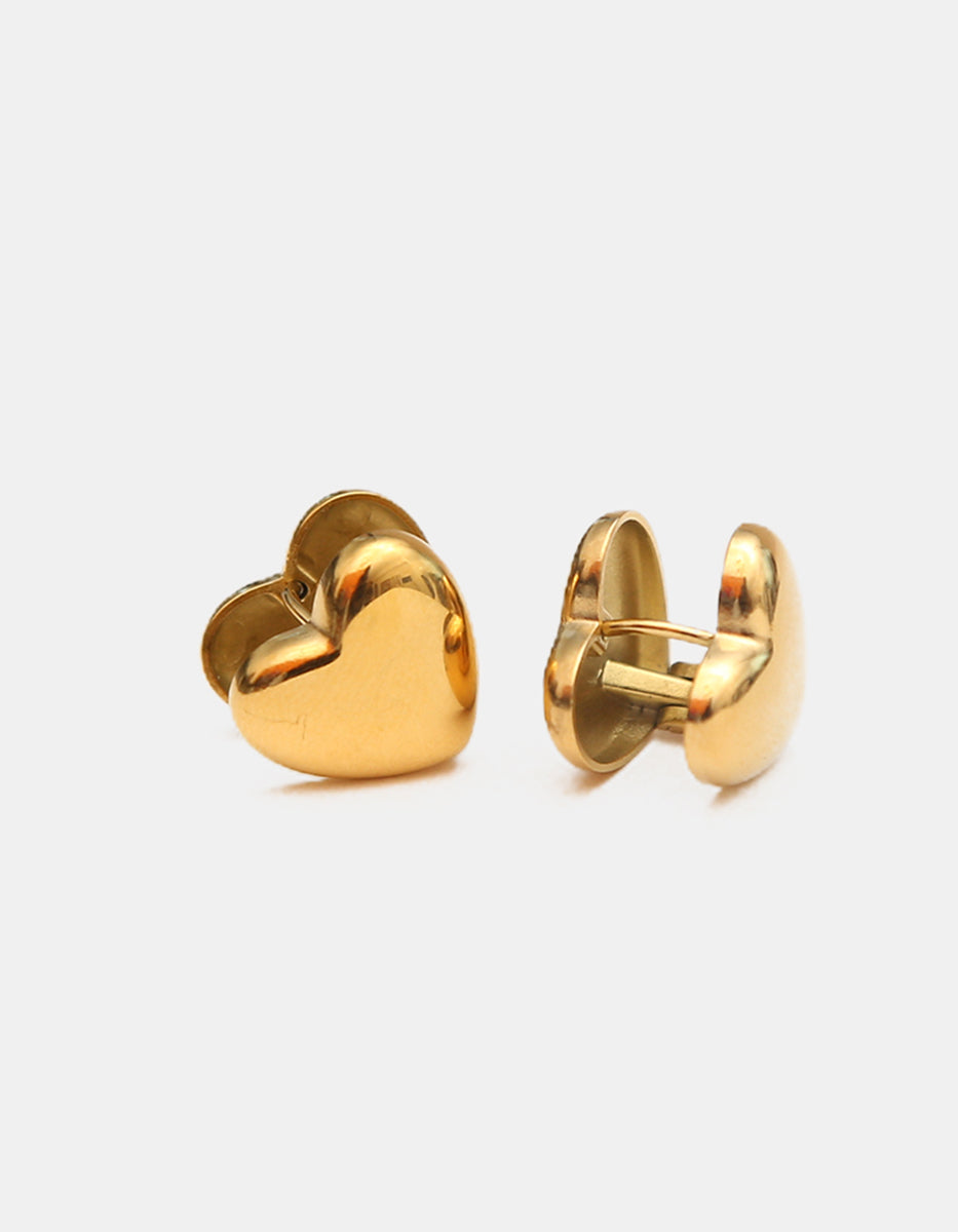 Aretes en bronce con baño de oro 22 kt en forma de corazón pulido Love Story