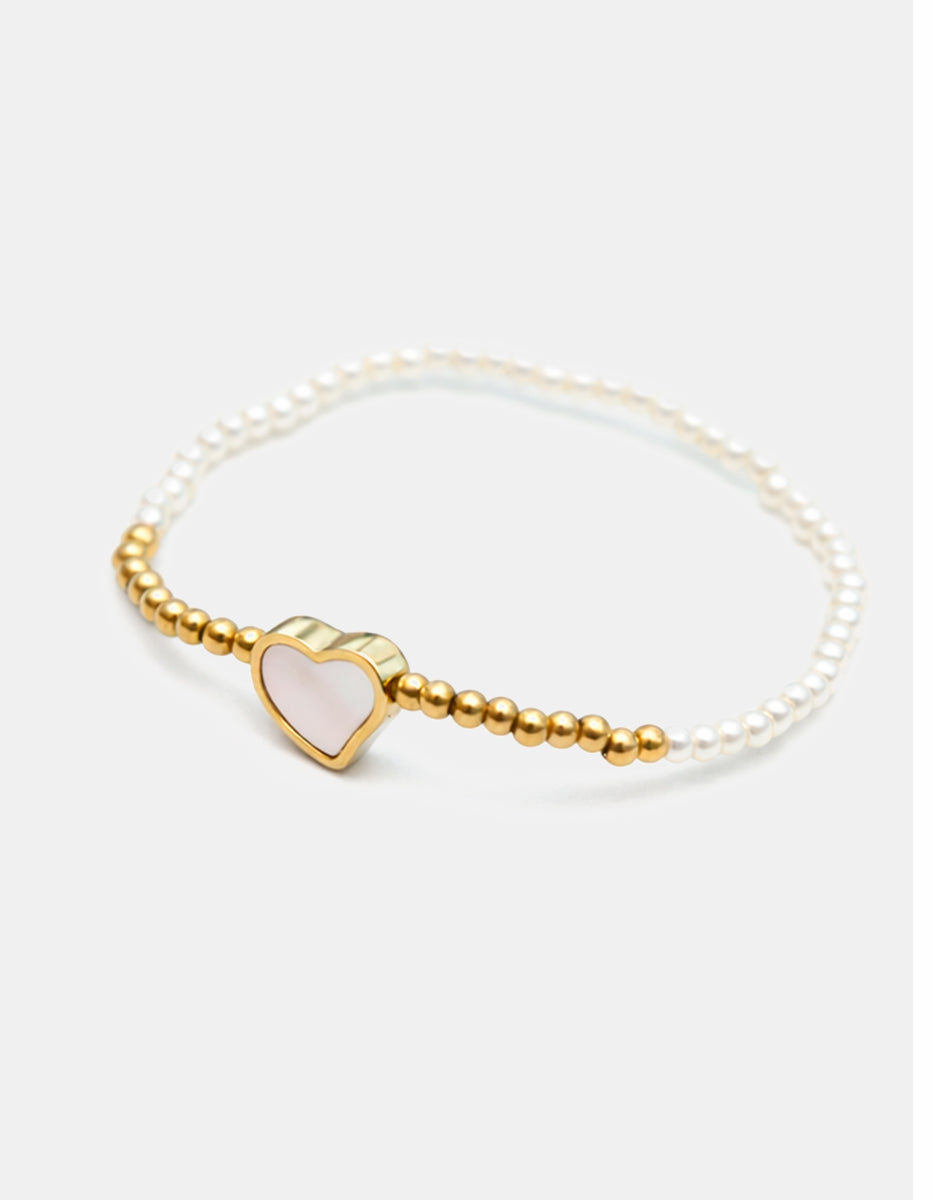 Pulsera gold-filled con perla mabe & charm corazón Love Story